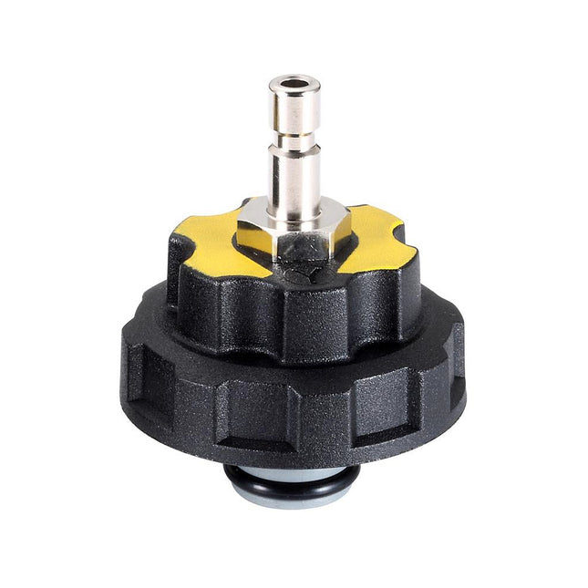 A black and yellow cooling cap adaptor suitable for BYD vehicles.