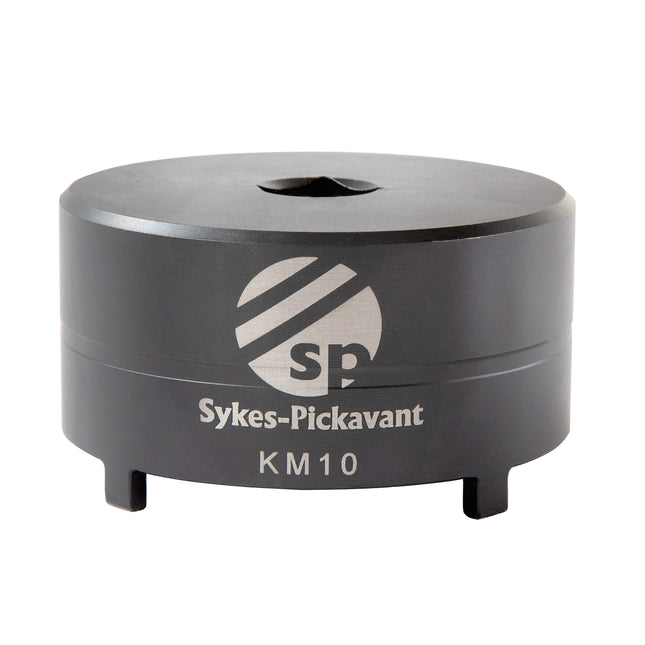 A black Sykes-Pickavant KM10 socket tool designed for tightening and loosening lock nuts.