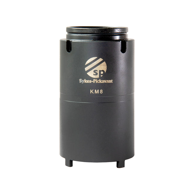 A black metal extension tube with 'Sykes-Pickavant KM8' printed on the side.