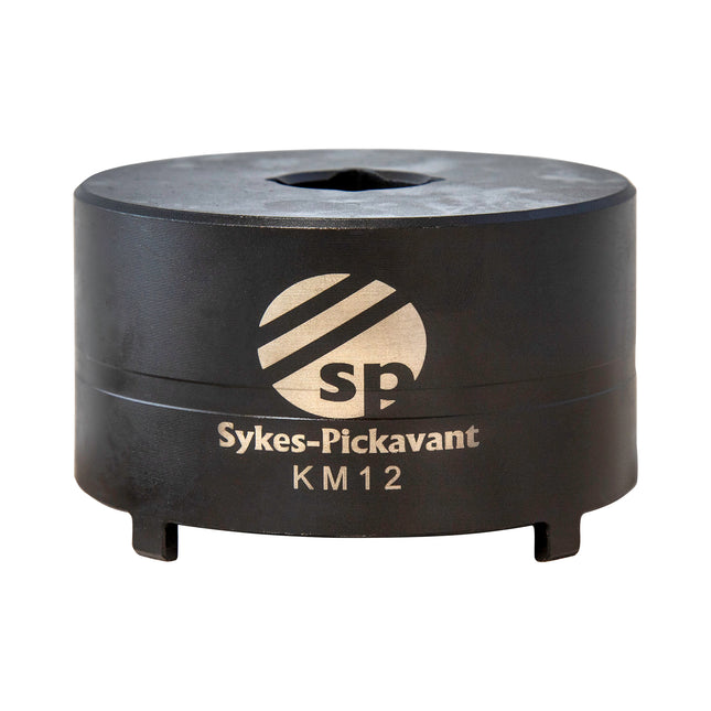 A black Sykes-Pickavant KM12 locknut socket tool with a visible brand and model number.