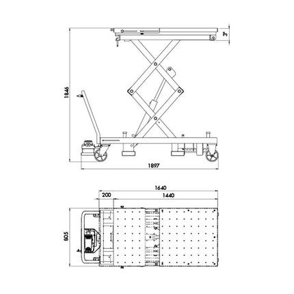 go1500b EV Lifting Table measurement drawing