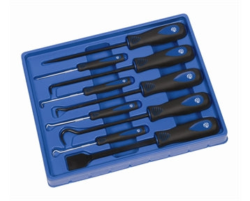 set of 9 hook, picks & scraper in a blue molded tray